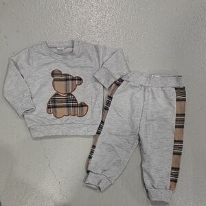 NWOT Pat Pat Plaid Bear Gray Kids Sweatshirt and Pants Set